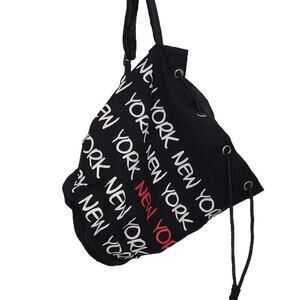 New York Logo Drawstring Shoulder‎ Duffle Bag Black Full Zip Bottom Extender
